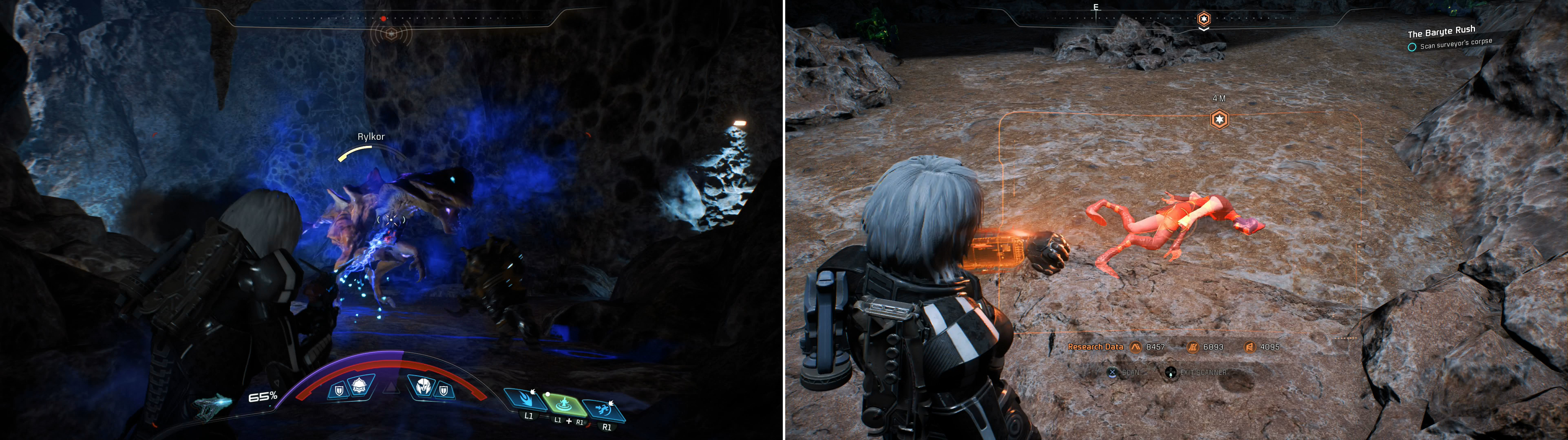 Find the bootlegger near the Kadara settlement site (left) then return to the Nexus to see if Kesh approved of the booze (right).
