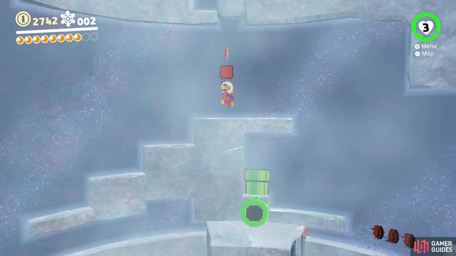 Jump up at this spot to find hidden coin blocks