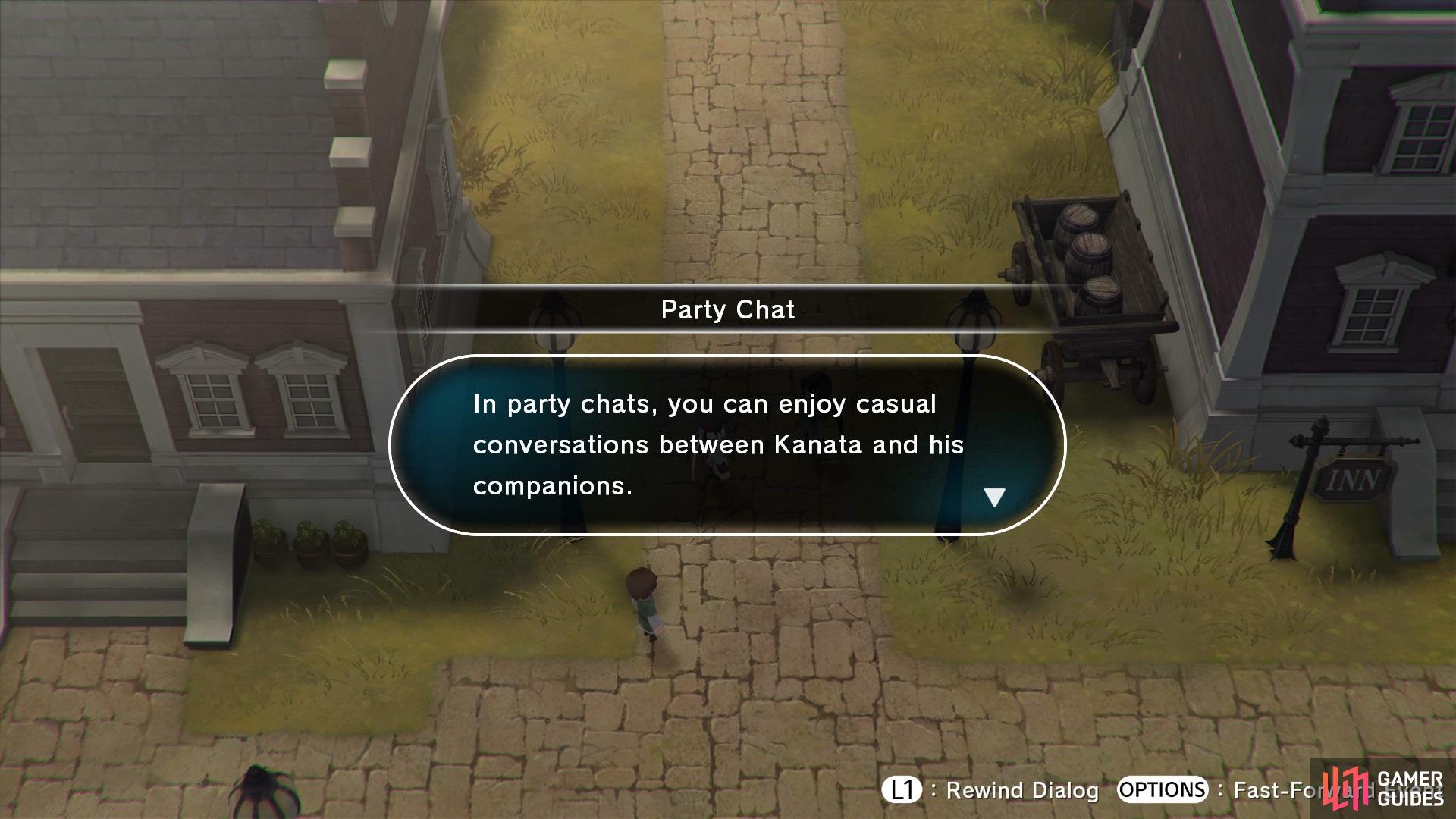 Party Chat not only gives you a chance to see interactions between all characters, but it’s helpful in case you get lost, too.