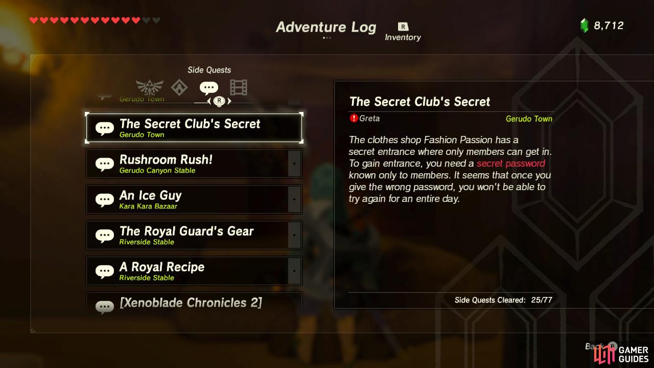 Gerudo Secret Club password - Breath of the Wild