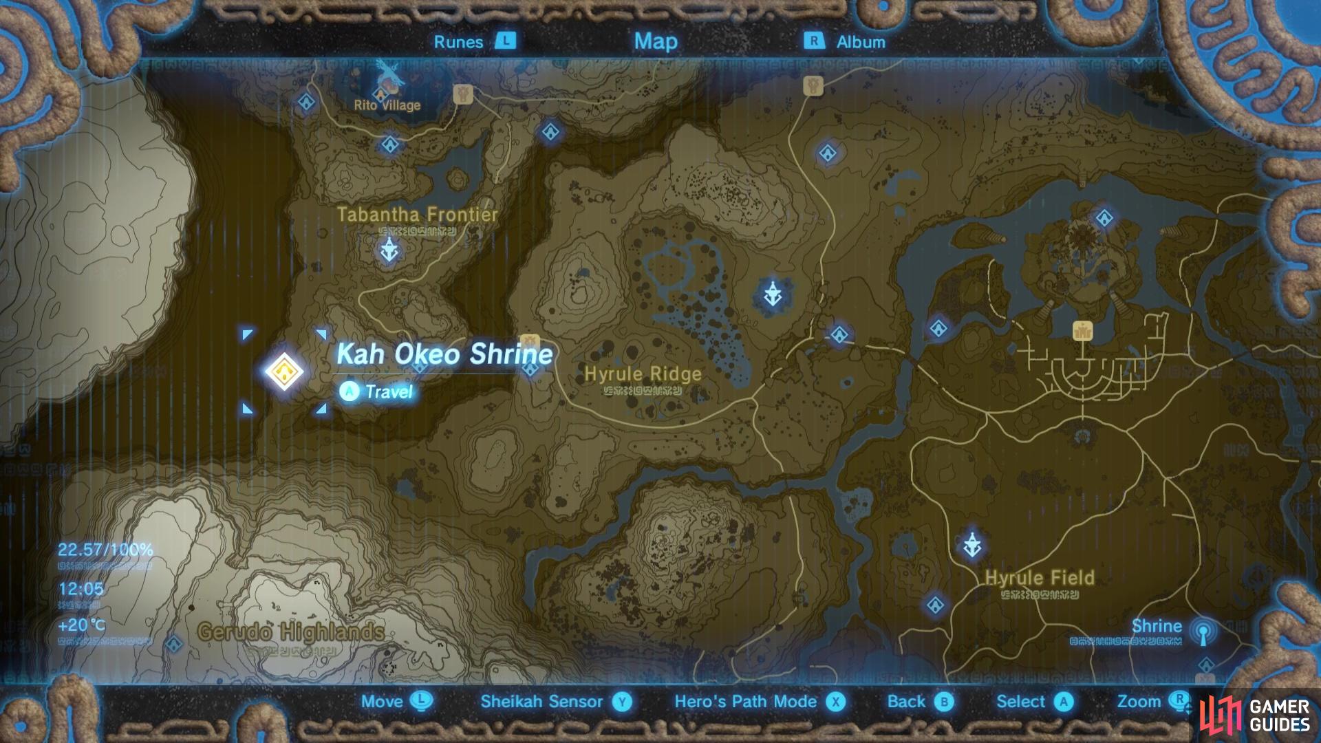 Kah Okeo is found on the western border, southwest of Tabantha Tower. 