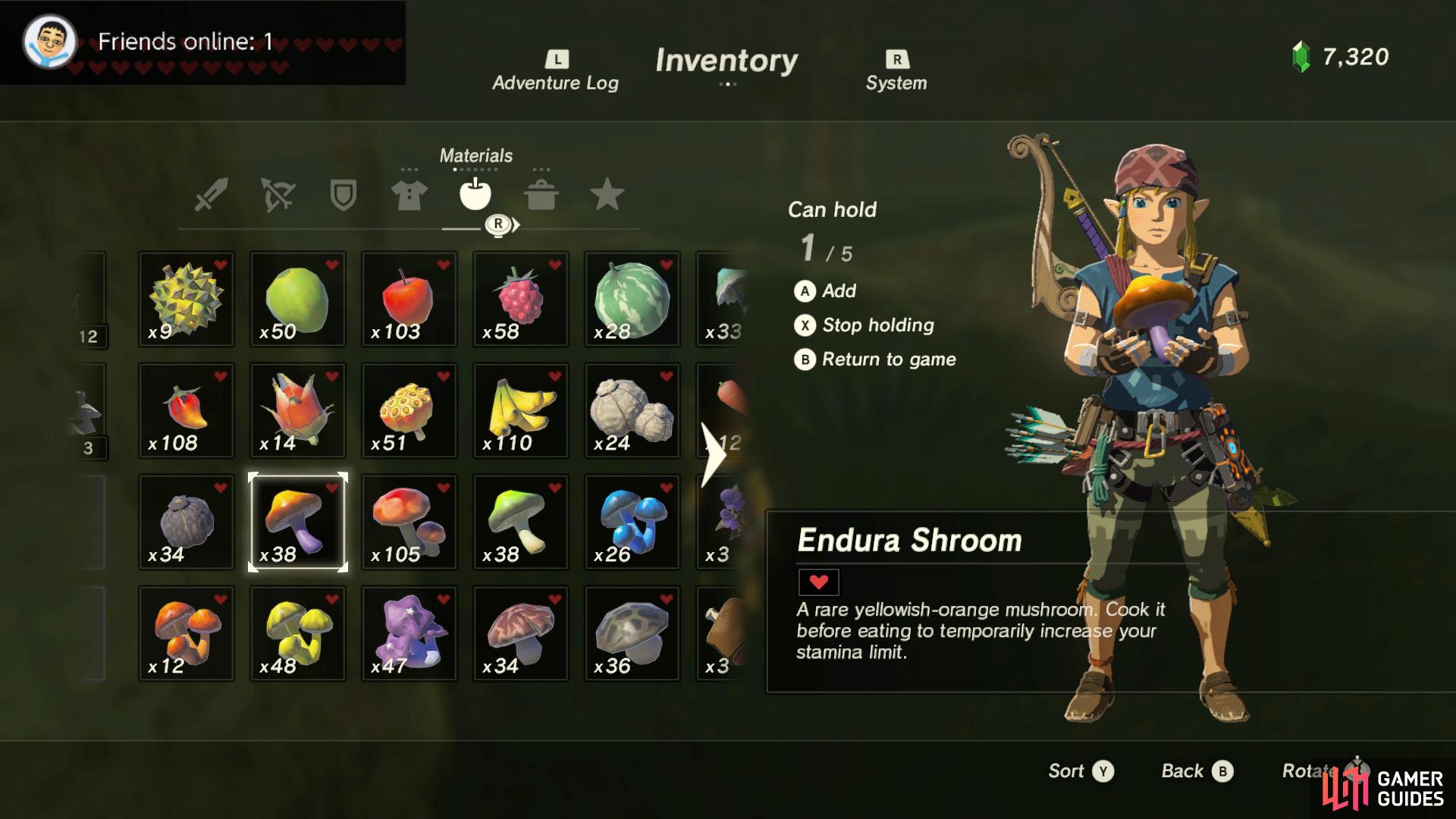 Cook an Endura Shroom to extend your stamina wheel.