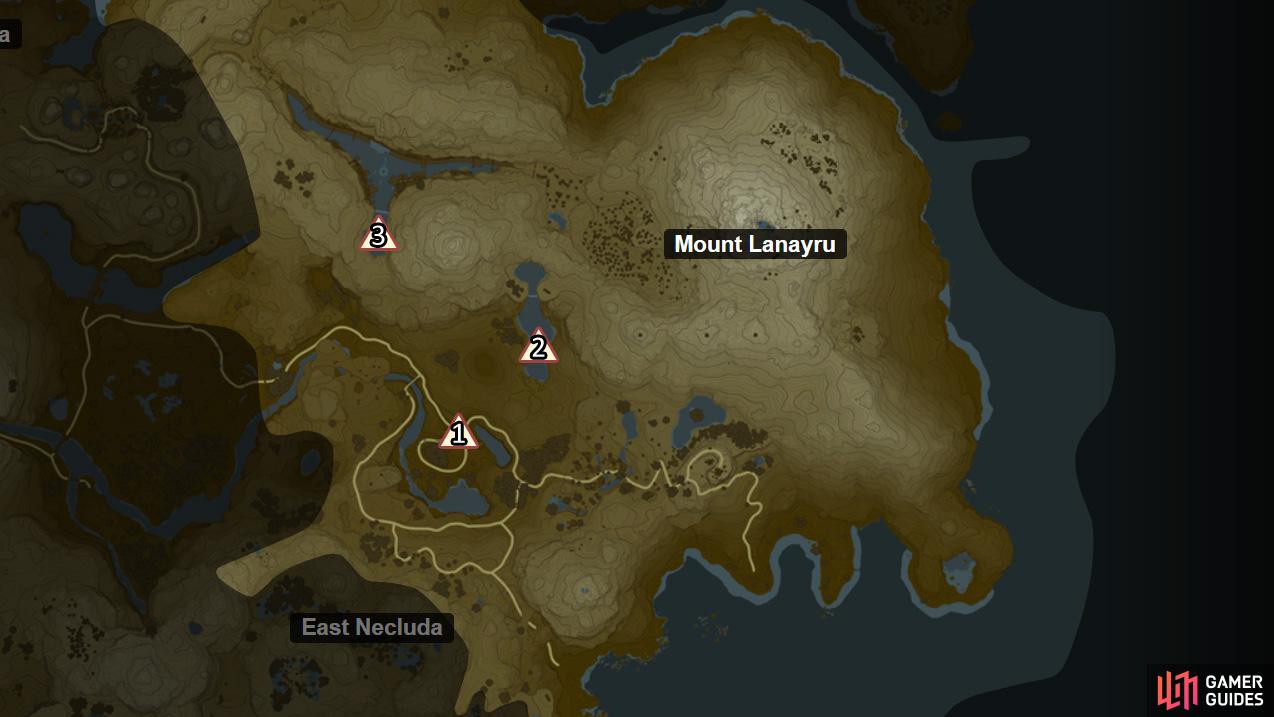 Locations of the floating platforms in the Hateno region.