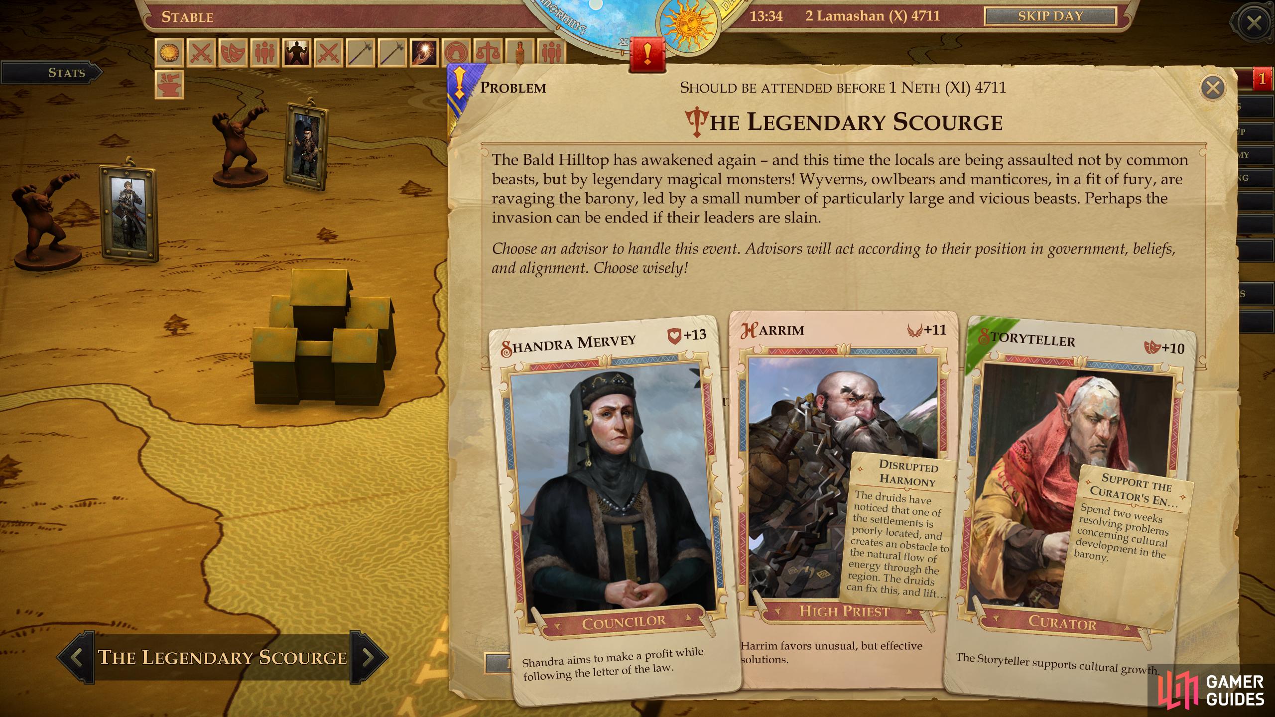 Deal with “The Legendary Scourge” as quickly as possible to avoid Kingdom Stat loss.