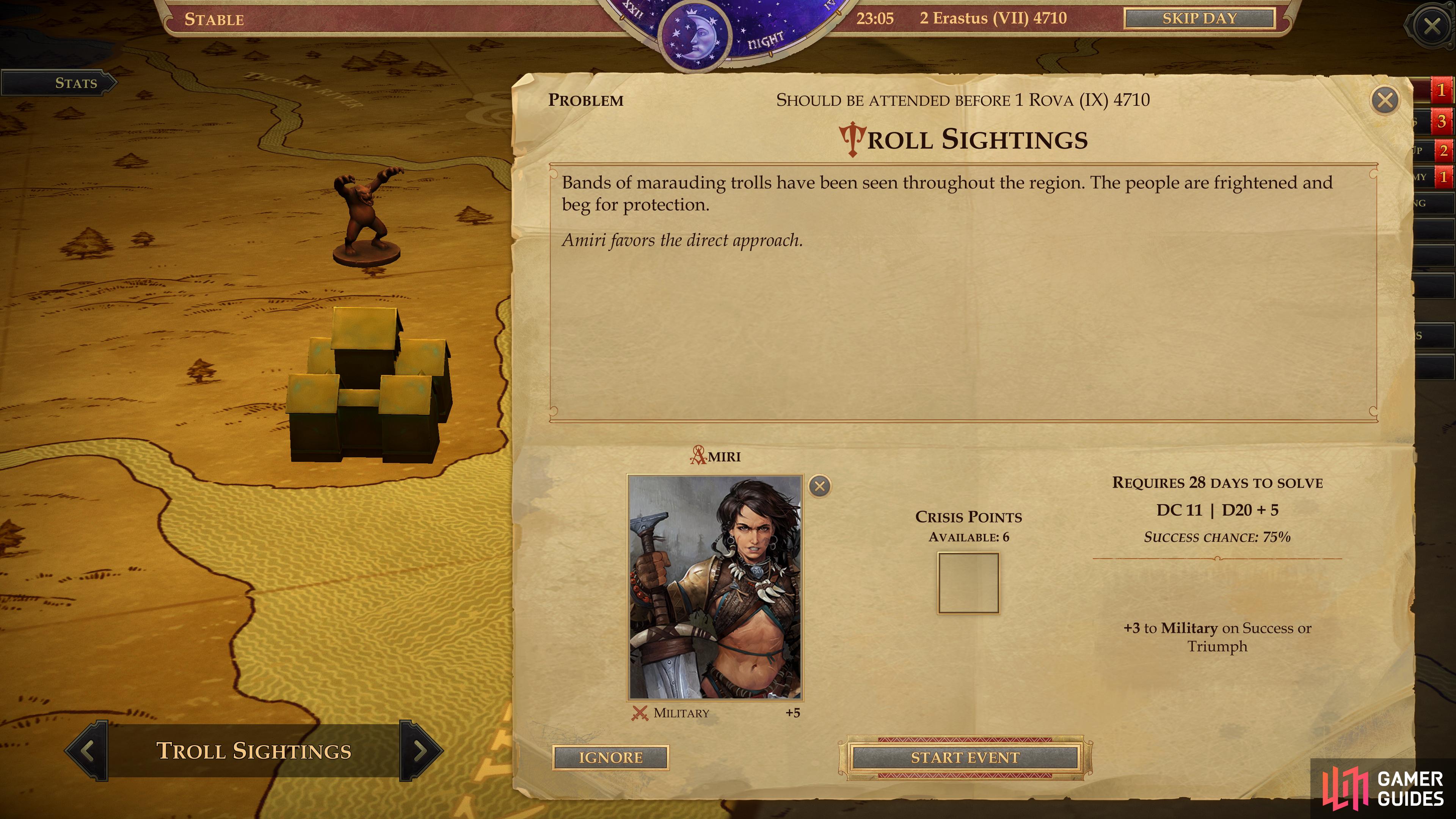 Have your General deal with the “Troll Sightings” event when it pops up.