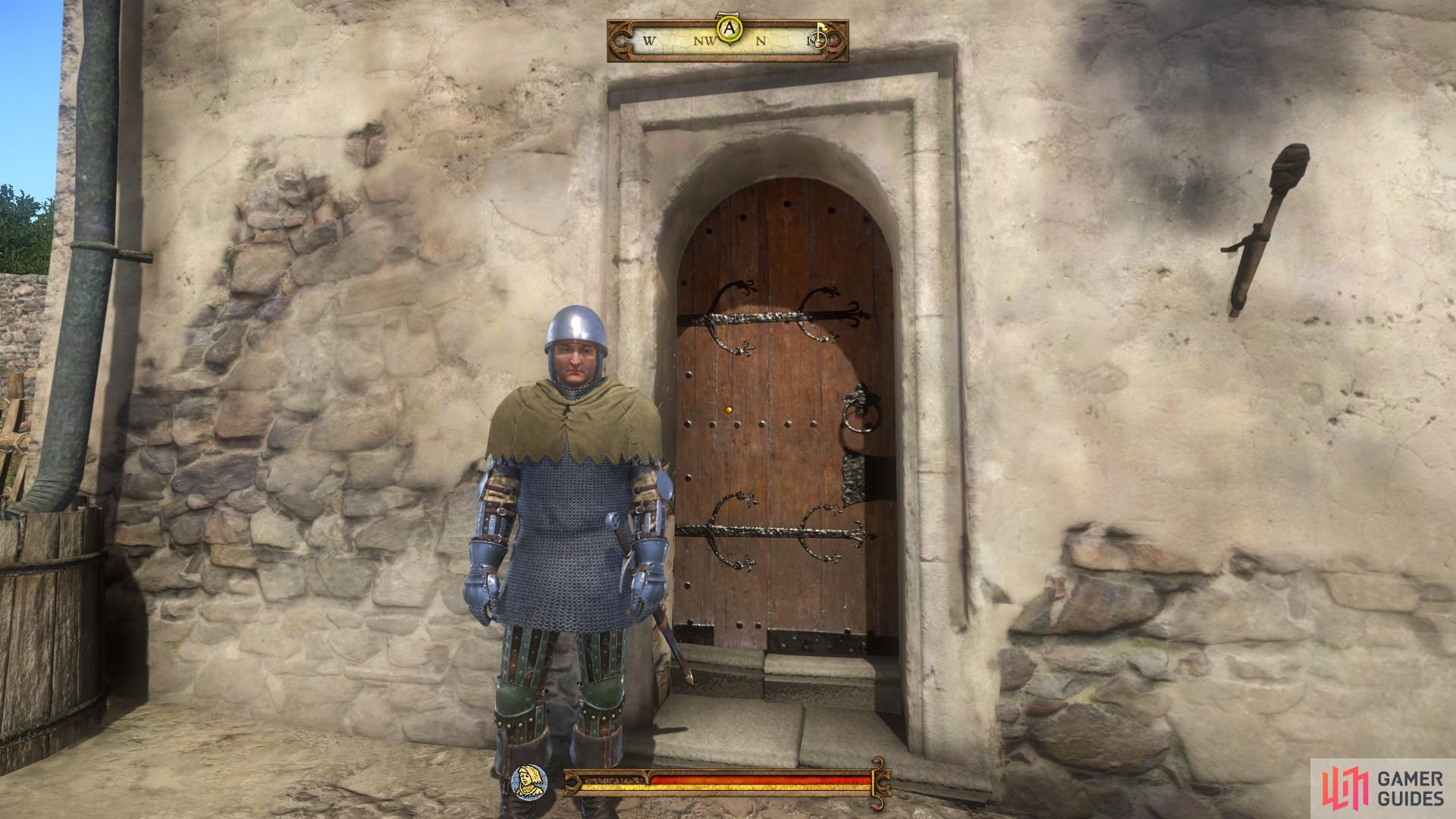 Speak with the guard and tell him that you have been sent by Master Feyfar to gain entry.