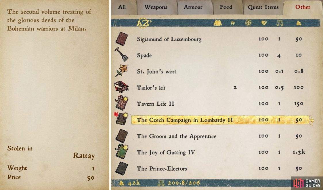 Note where the item was stolen from at the bottom right of the information page (left), Note the red hand icon beside the book ’The Czech Campaign in Lombardy II, indicating that it is stolen. (right)