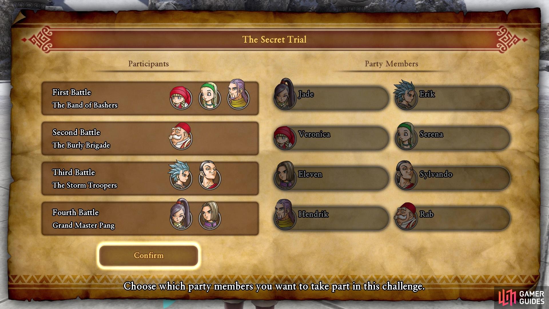 Your lineup for the Secret Trial