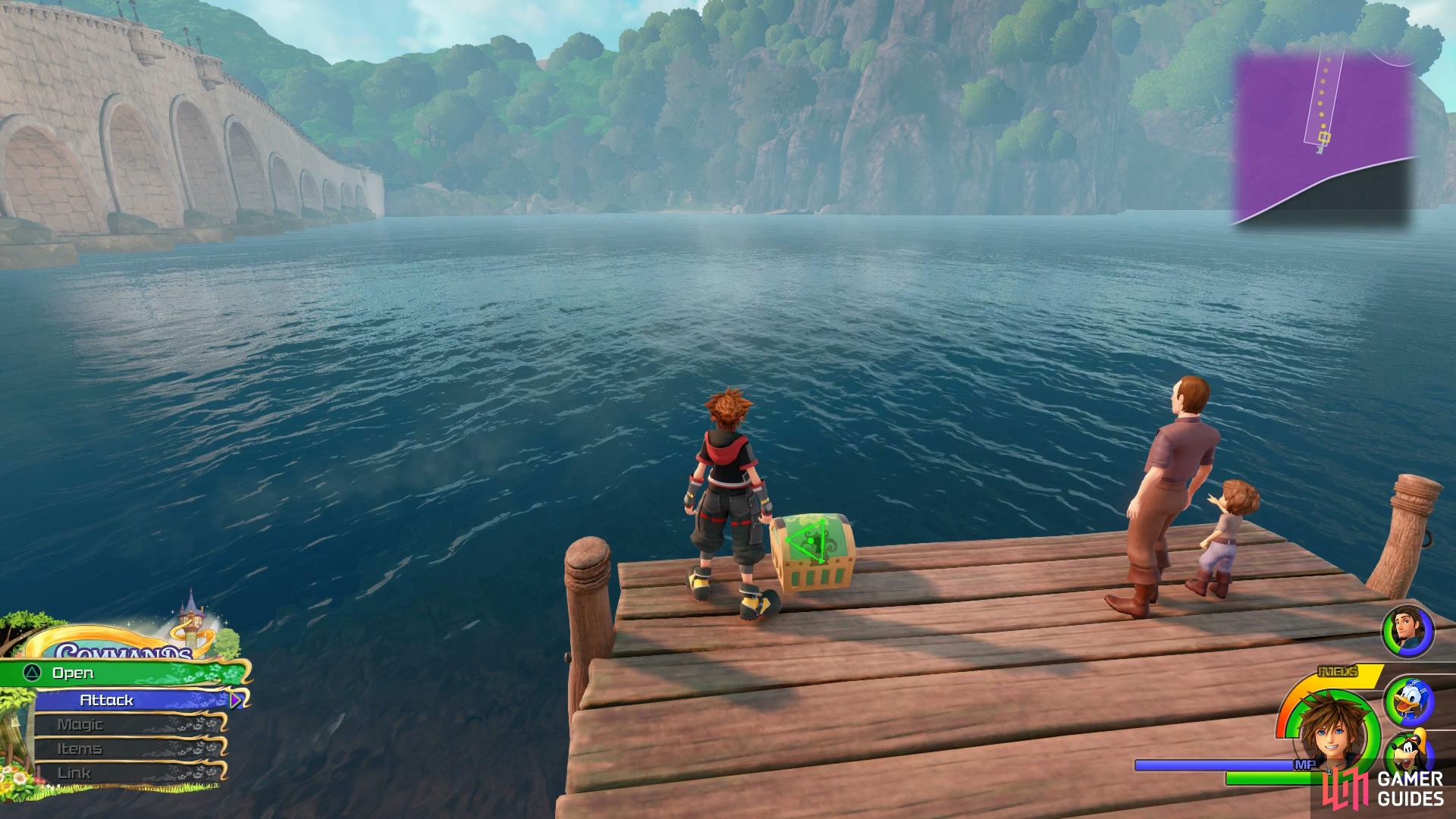 Head to the end of the pier to find the chest.