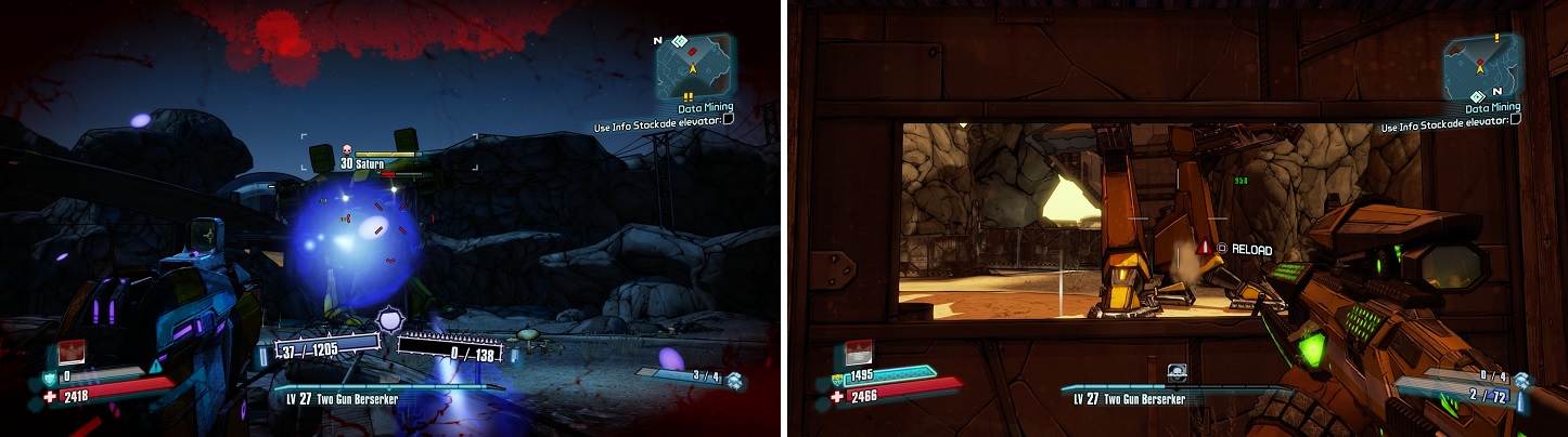 Saturn (left) can be one of the more challenging enemies in the game. The shack attached to the bus station (right) is an ideal spot to hide from its attacks.