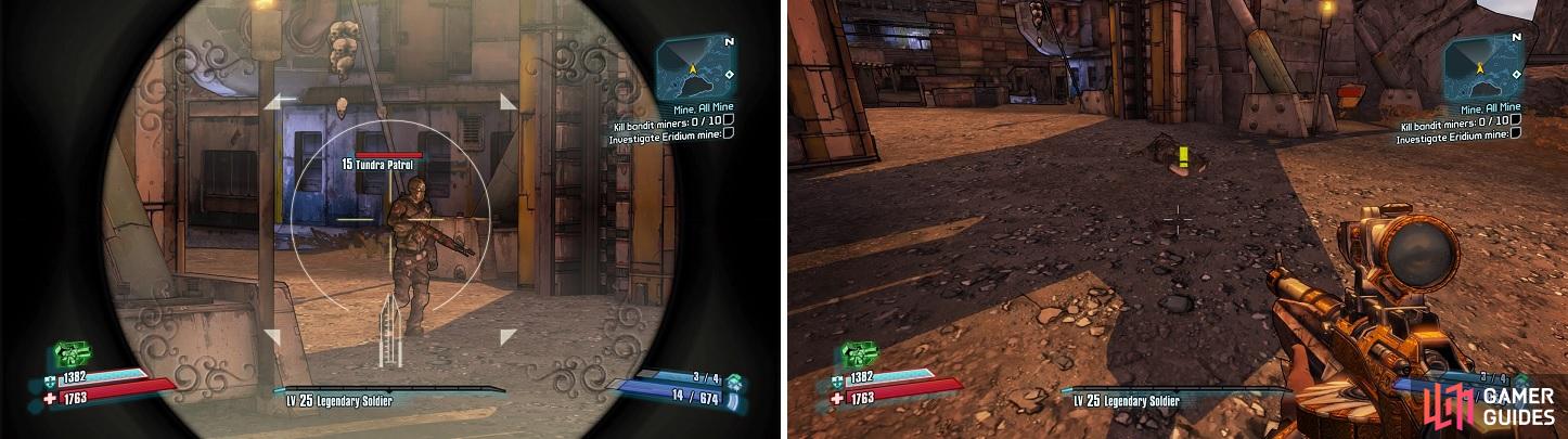 The Tundra Patrol will be wandering around (left), so kill him to get an ECHO that starts this mission (right).