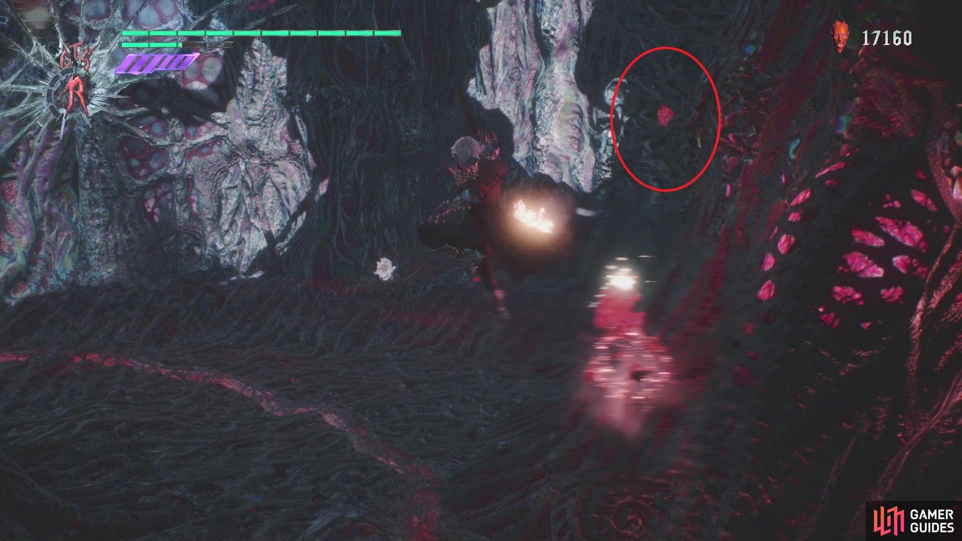 The hidden entrance to the tunnel is marked by a Red Orb