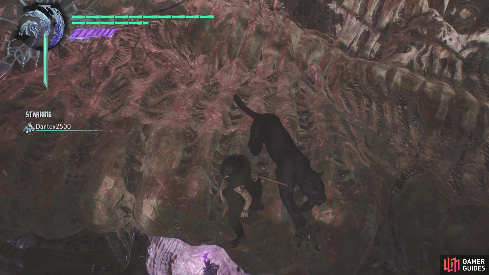 Look over the edge at the fork to find a Purple Orb Fragment