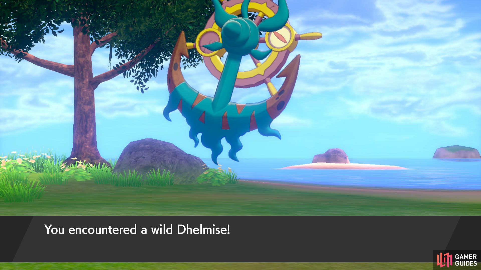 Dhelmise doesn’t appear in the Isle of Armor Pokédex, but it is found in the main Pokédex.