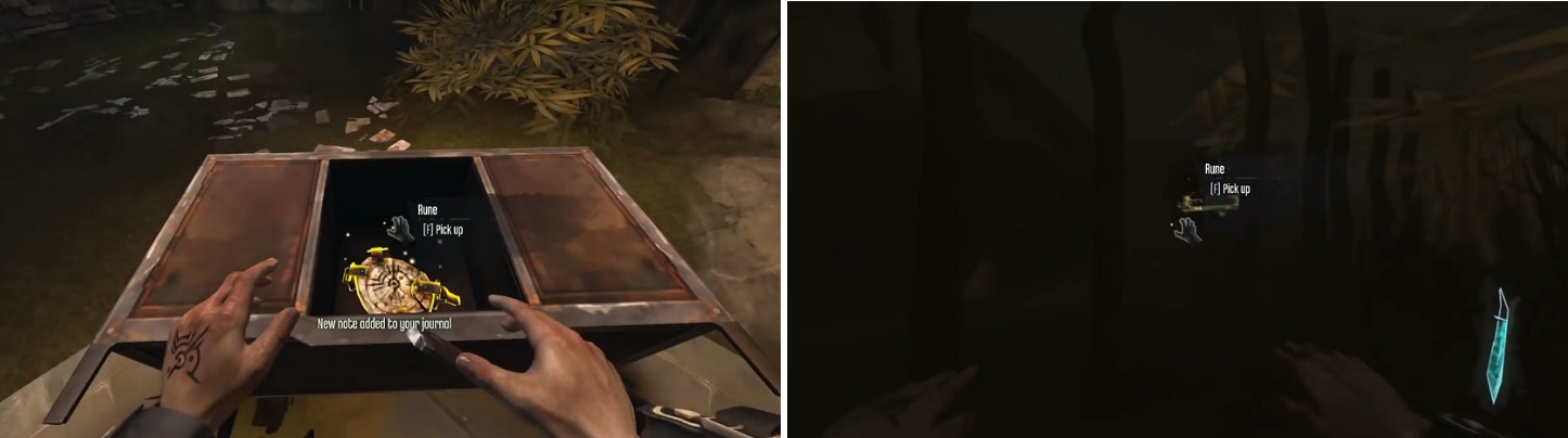 The two Runes underneath the Hounds Pit with the Weepers are easy to find. One’s inside of the desk by the one Weeper (left) and the other’s behind the large metal bar gate underwater (right).