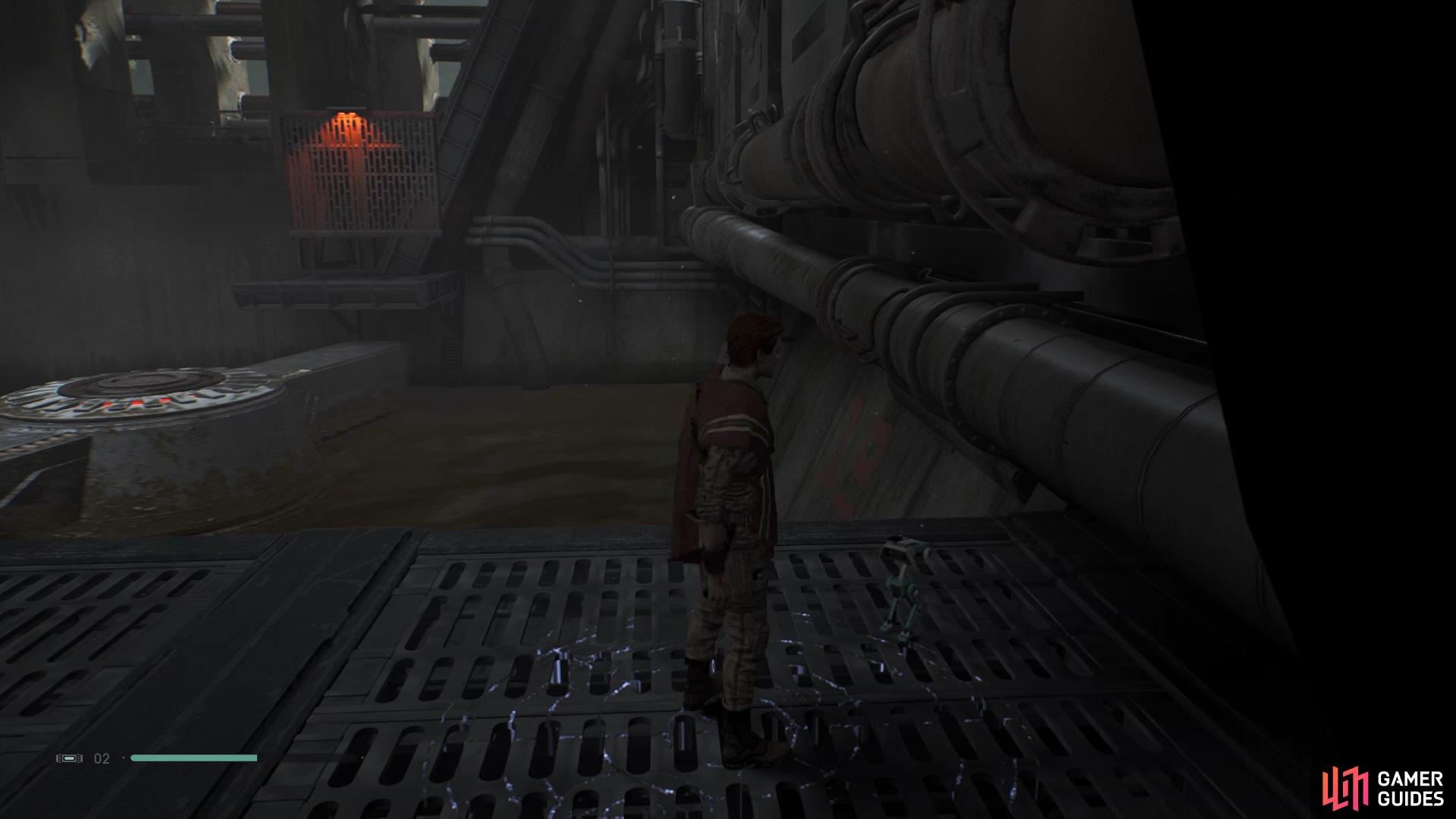 Once you’ve entered the Imperial Refinery and dealt with the Stormtroopers you’ll be able to drop down to the right to find a Meditation Point.