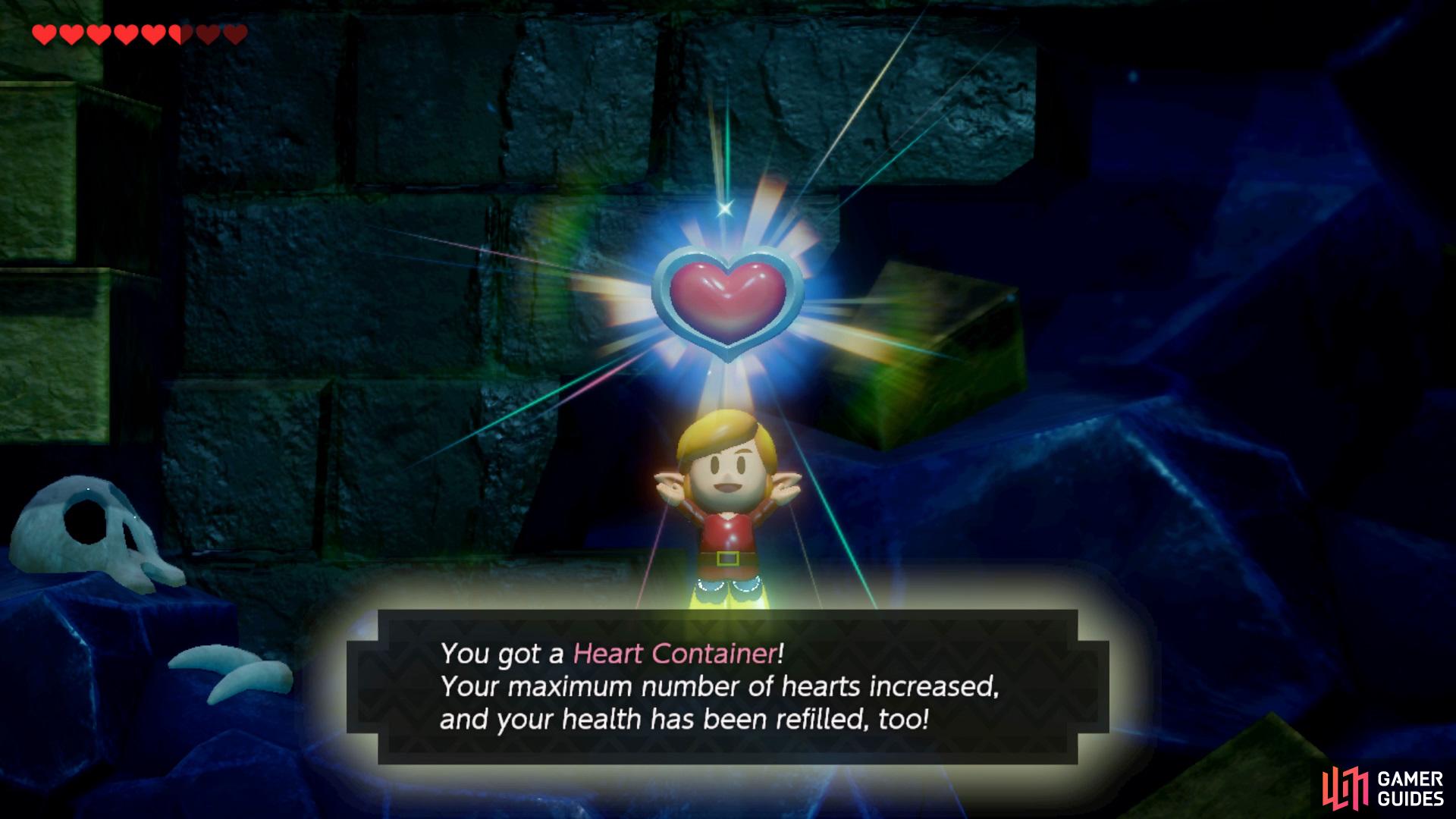 after the boss has been defeated, collect the Heart Container from the floor.