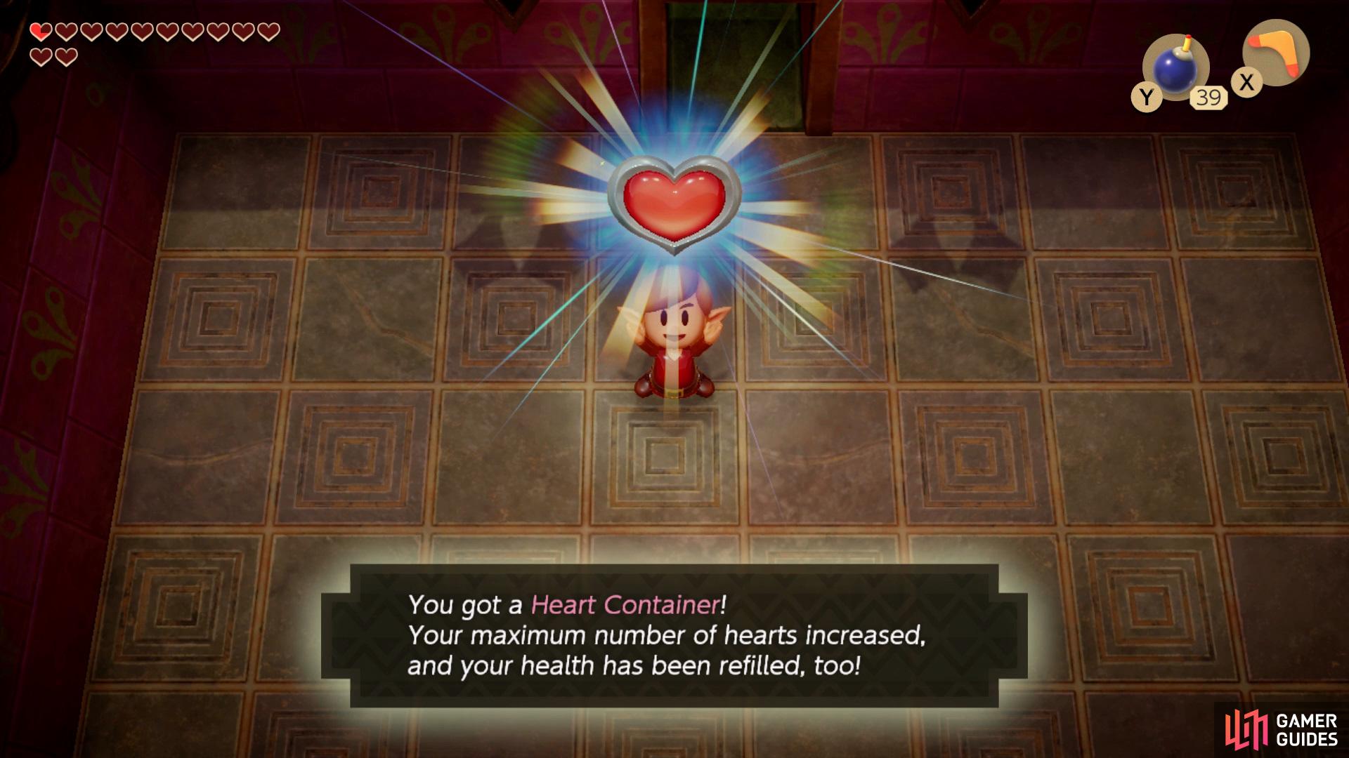 now youve killed Facade, collect the Heart Container from the floor.
