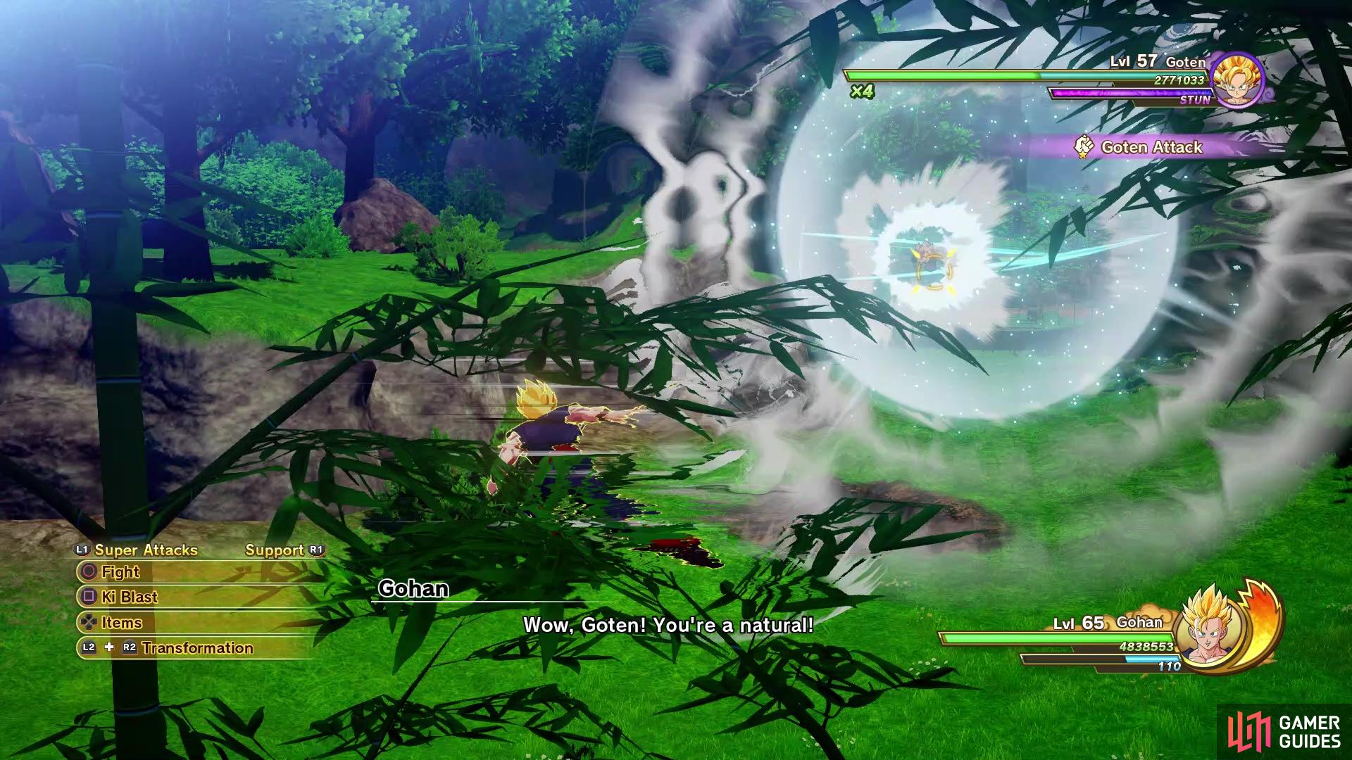 Goten’s only move is to charge at you, which is easy to block/dodge