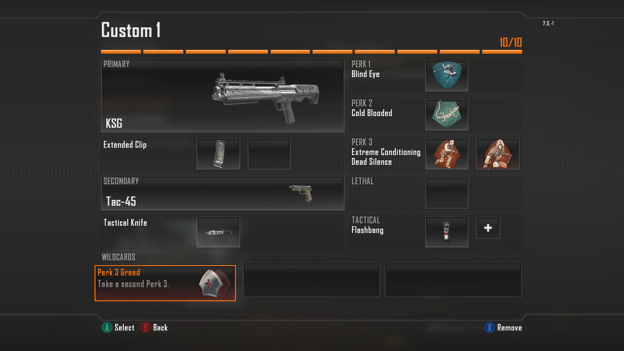 Short Range Primary Weapon > Vektor K10 (SMG) OR KSG (Shotgun) Primary Attachment > Extended Clip Secondary Weapon > Your Choice! Secondary Attachment > None. Lethal > Grenade OR Semtex Tactical > Flashbang  Perk 1 > Lightweight Perk 2 > Toughness Perk 3 > Dead Silence + Extreme Conditioning Wildcard > Perk 3 Greed  Note 1: The shotgun/SMG listed are my favorites, but any one will do!  Note 2: This set up is perfect for sprinting through various areas to get in close and then unleasing the SMG/shotgun on enemy players. The grenades and flashbangs will help you out if you get in a tight spot, whilst the perks ensure you move silently, run for longer and can take a hit or two without flinching.  Mid-Long Range Primary Weapon > M8A1 Primary Attachment > Laser Sight + (FMJ OR Extended Mag) + Target Finder Secondary Weapon > None! Secondary Attachment > None! Lethal > Semtex OR Grenade Tactical > Flashbang OR Smoke Grenade  Perk 1 > Blind Eye Perk 2 > Cold Blooded Perk 3 > Extreme Conditioning Wildcard > Primary Gunfighter  Note 1: The Assault Rifle listed is my favorite, but any one will do!  Note 2: This set up will give you a great assault rifle perfect for mid-long range engagements. The FMJ OR Extended Magattachments can be mixed up to either provide additional damage or ammo whilst the other attachments increase range and accuracy. The perks ensure you will be harder to detect and can sprint further without stopping.