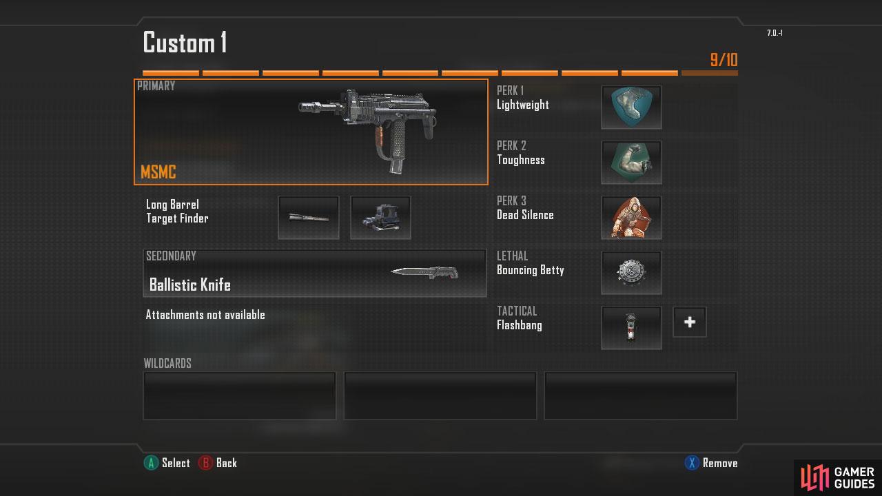 Short Range Primary Weapon > Vektor K10 (SMG) OR KSG (Shotgun) Primary Attachment > Extended Clip Secondary Weapon > Your Choice! Secondary Attachment > None. Lethal > Grenade OR Semtex Tactical > Flashbang  Perk 1 > Lightweight Perk 2 > Toughness Perk 3 > Dead Silence + Extreme Conditioning Wildcard > Perk 3 Greed  Note 1: The shotgun/SMG listed are my favorites, but any one will do!  Note 2: This set up is perfect for sprinting through various areas to get in close and then unleasing the SMG/shotgun on enemy players. The grenades and flashbangs will help you out if you get in a tight spot, whilst the perks ensure you move silently, run for longer and can take a hit or two without flinching.  Short-Mid Range Primary Weapon > MSMC Primary Attachment > Long Barrel + Target Finder Secondary Weapon > Your Choice! Secondary Attachment > Your Choice! Lethal > Grenade OR Semtex Tactical > Flashbang  Perk 1 > Lightweight Perk 2 > Toughness Perk 3 > Extreme Conditioning Wildcard > None!  Note 1: The SMG listed is my favorite, but any one will do!  Note 2: This set up will give the SMG a slightly longer range, making it effective both up close and at a medium distance as well. he grenades and flashbangs will help you out if you get in a tight spot, whilst the perks ensure you move silently, run for longer and can take a hit or two without flinching.