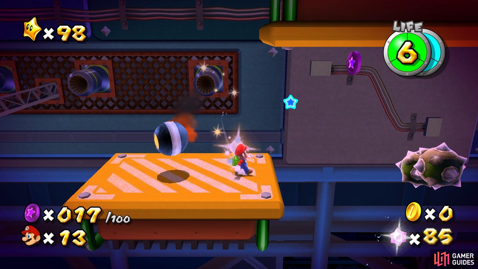 After grabbing the first 17 Purple Coins, you’ll need to jump up onto an upside down platform.