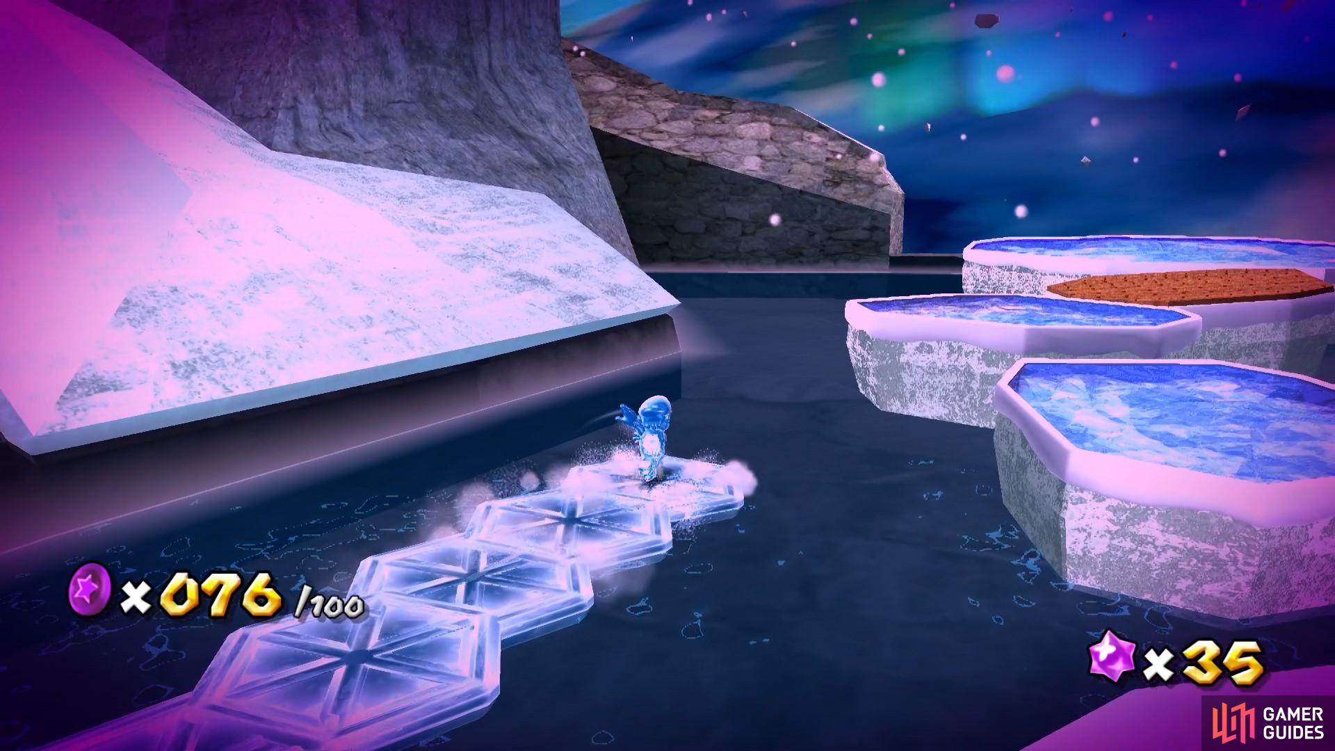 If you spin whilst walking on water as Ice Mario, you’ll begin to ice skate. 