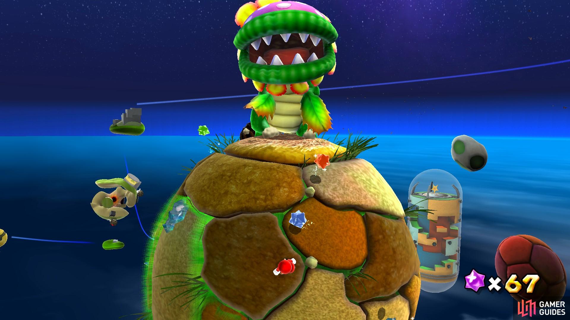 The Dino Piranha is the first boss you’ll encounter in the game!