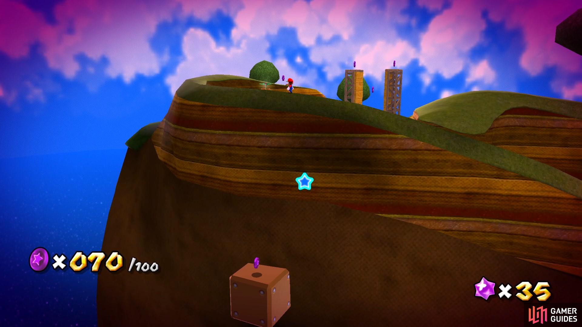 Jump down onto the big blocks to grab some hidden Purple Coins!