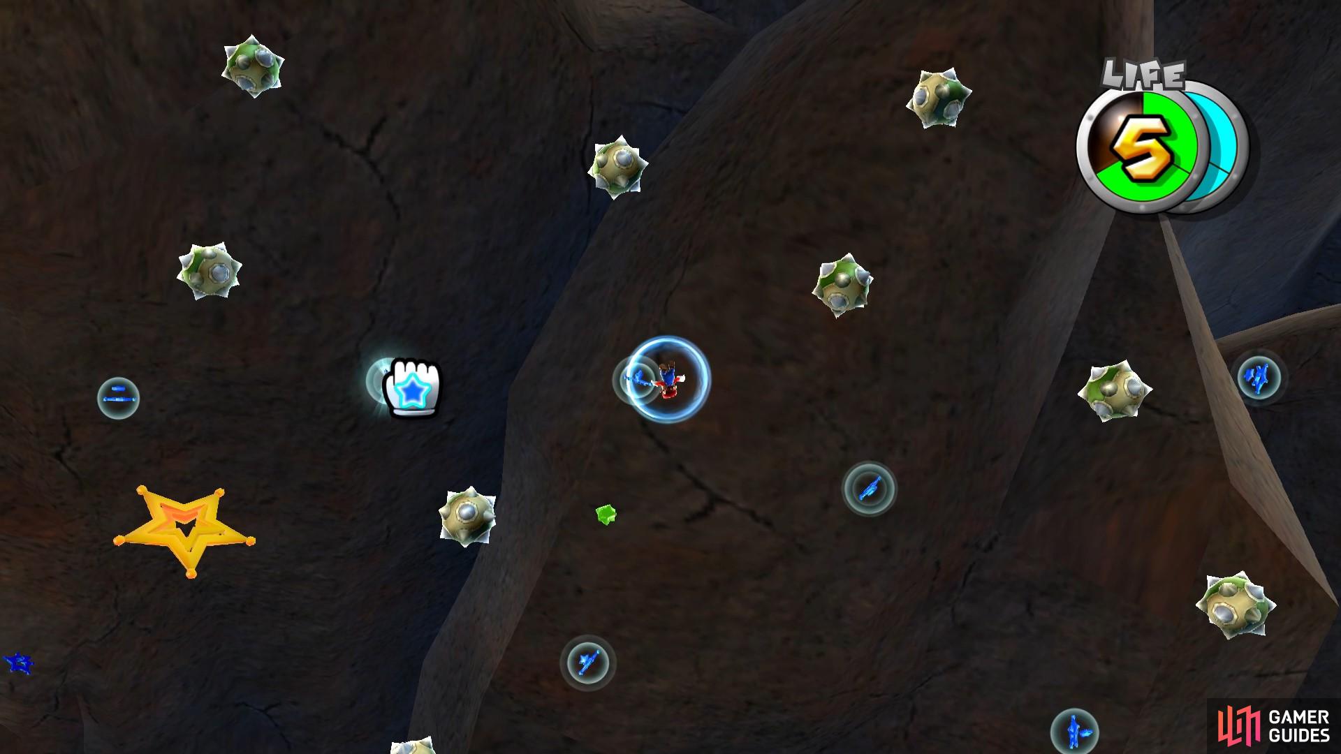 Use the Pull Stars to take you through the minefield to the Launch Star.