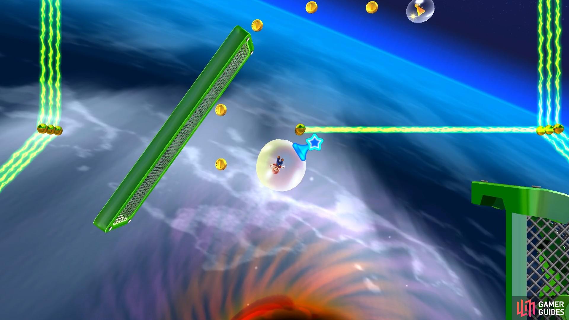 In this section, you’ll need to navigate past a series of rotating obstacles.