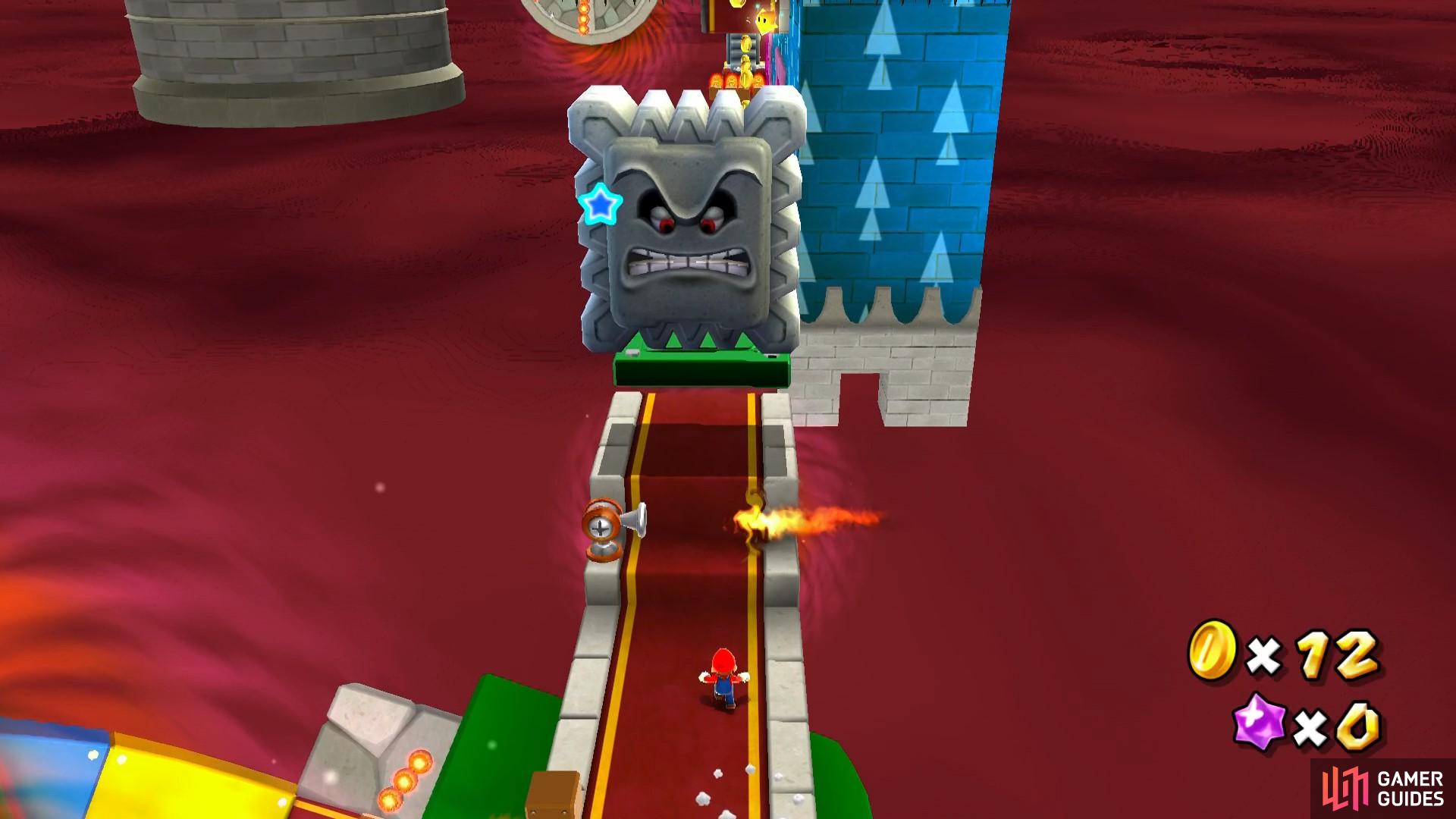 The Thwomp will crush you if you linger too long beneath it.