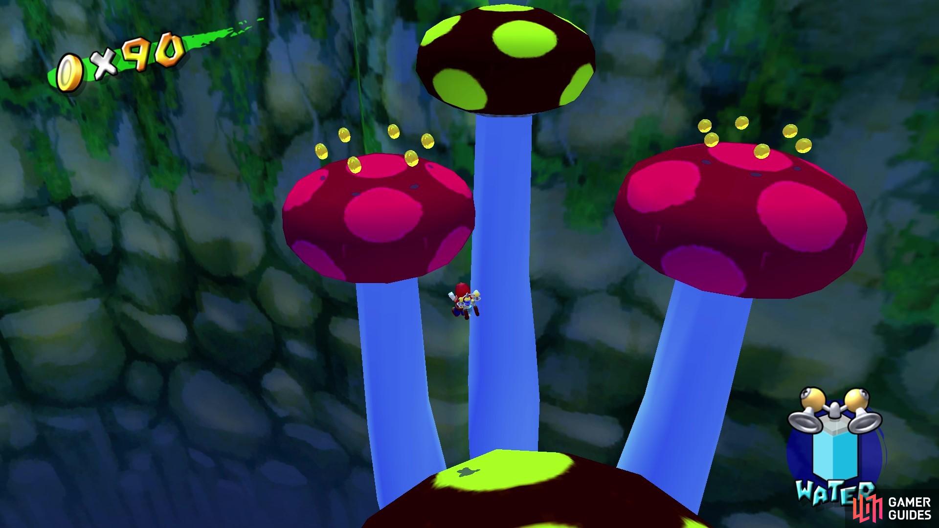 There’s 40 coins to grab on the toadstools. 