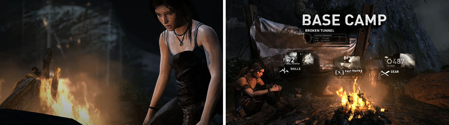 Base Camps are your major checkpoints, where you can level up Lara’s skills.