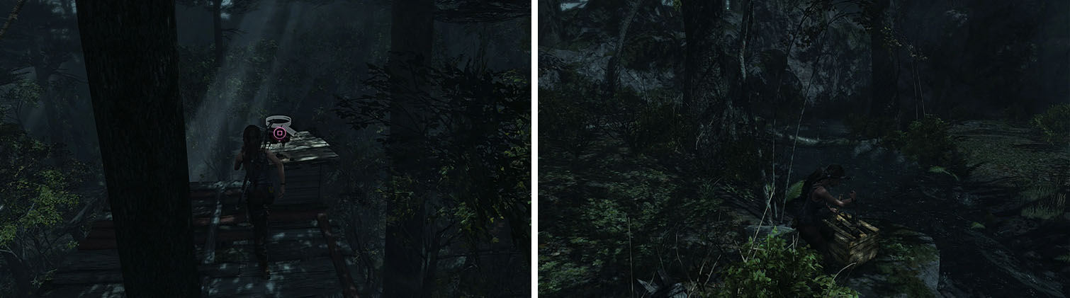 After grabbing the Treasure Map (left), take the zipline to collect a bunch of salvage in the area below (right).