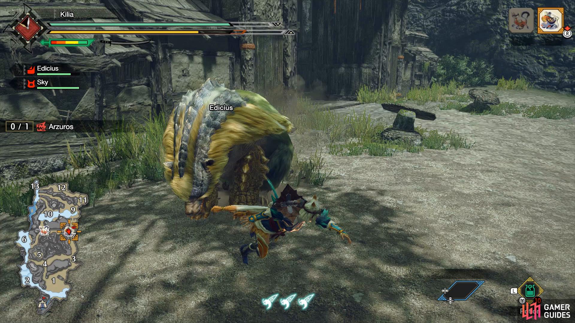 When Arzuros gets on all fours, move to the side. 