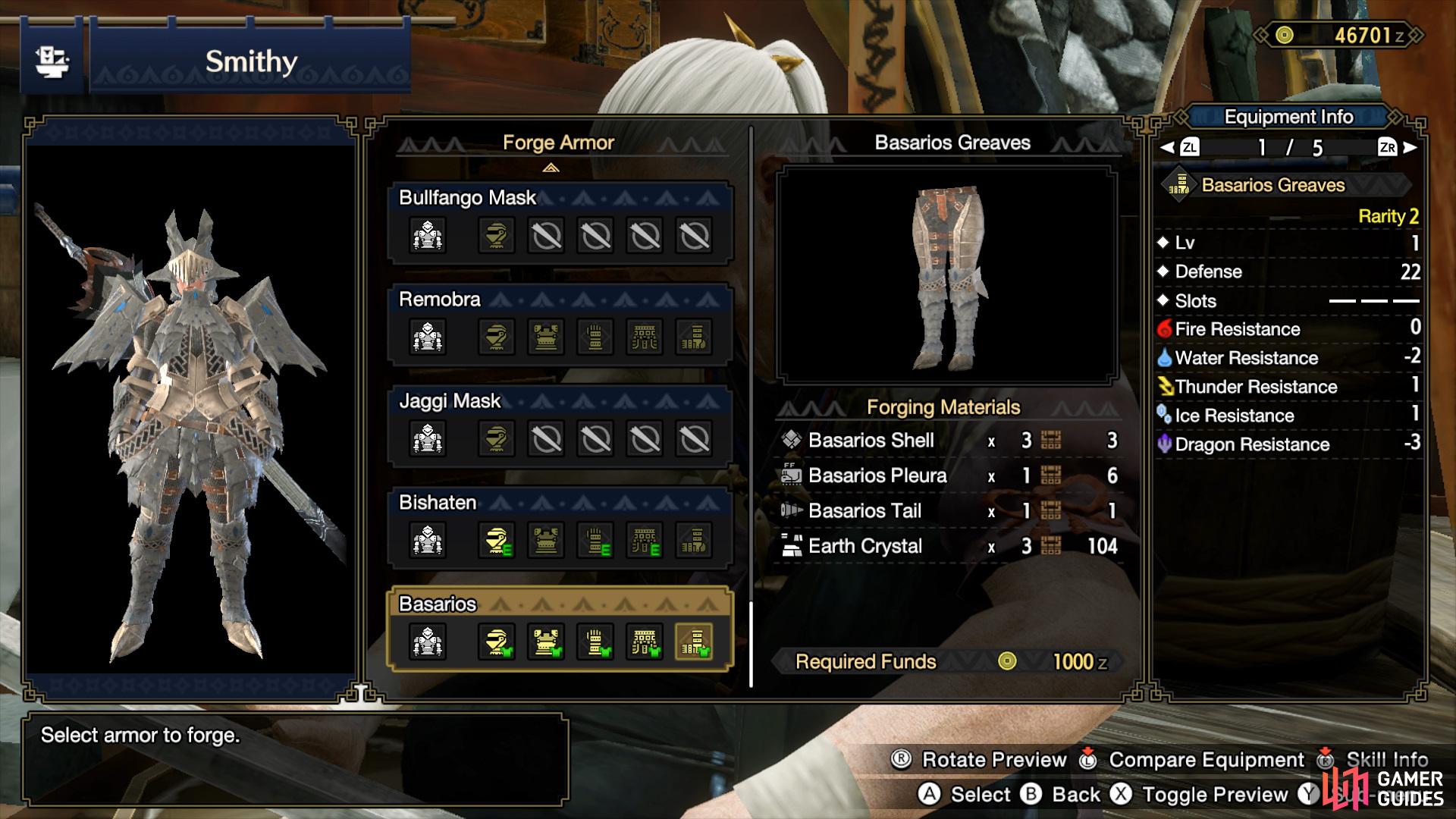 The Basarios Armor can be crafted via the Blacksmith in Kumara Village.