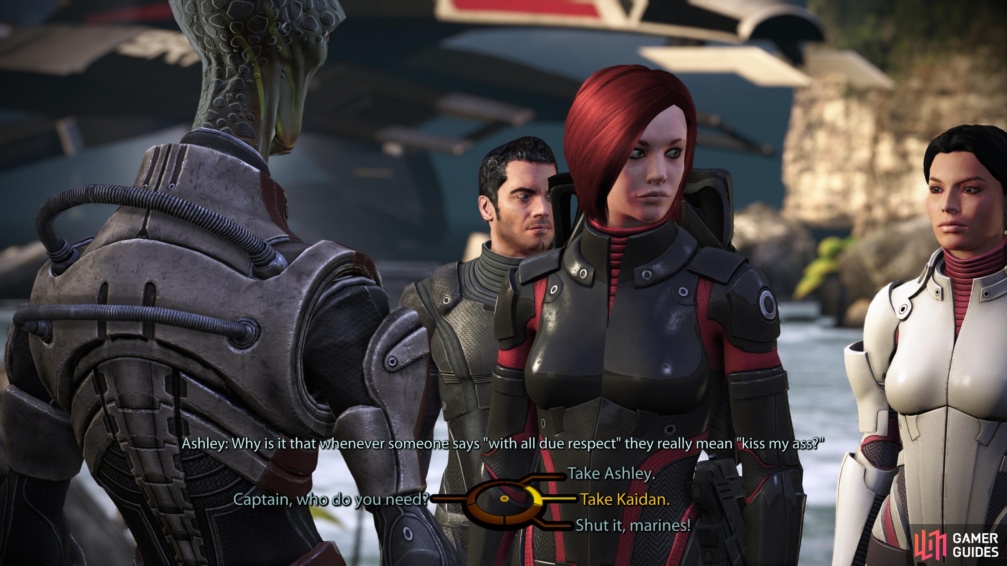 After dealing with Wrex, you’ll have to send either Ashley or Kaiden with Captain Kirrahe.