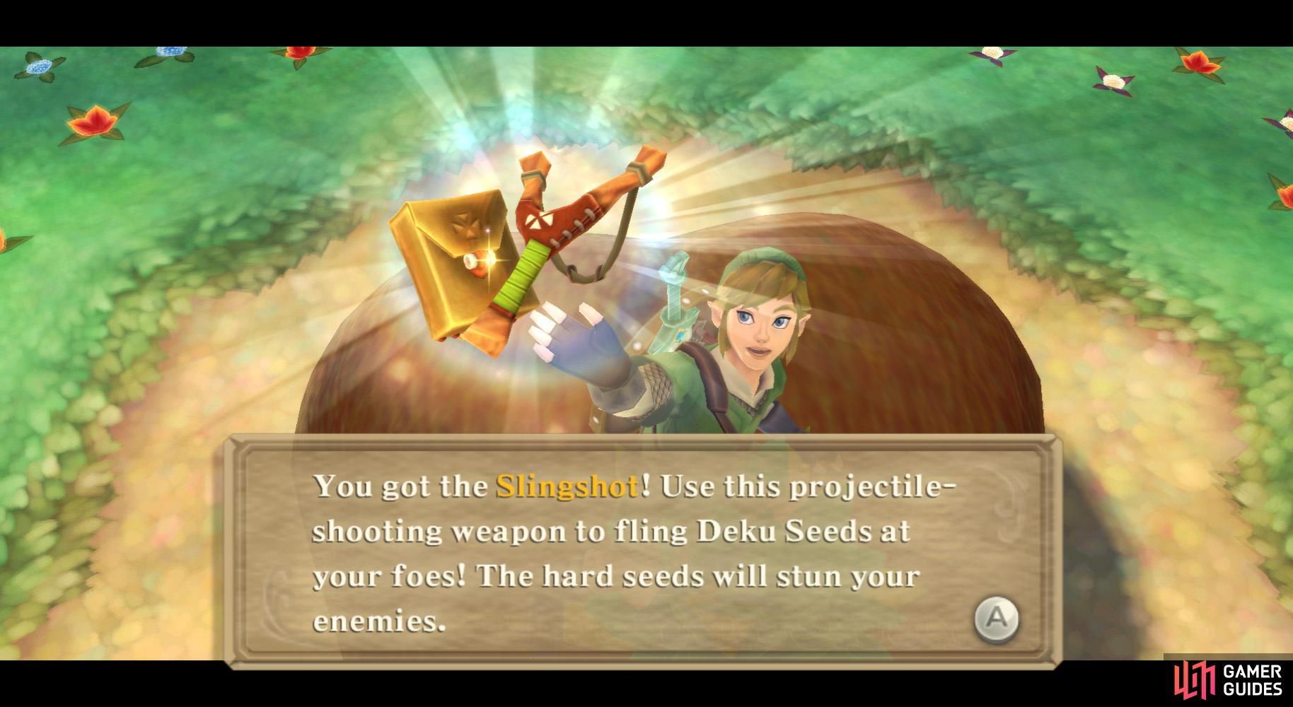 The Slingshot is gifted to Link after a day's hard work.