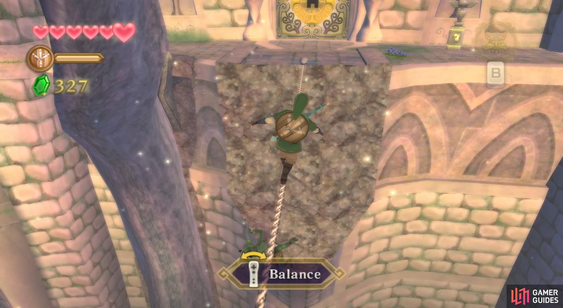 Wobble the rope to send the Bokoblins into the abyss.