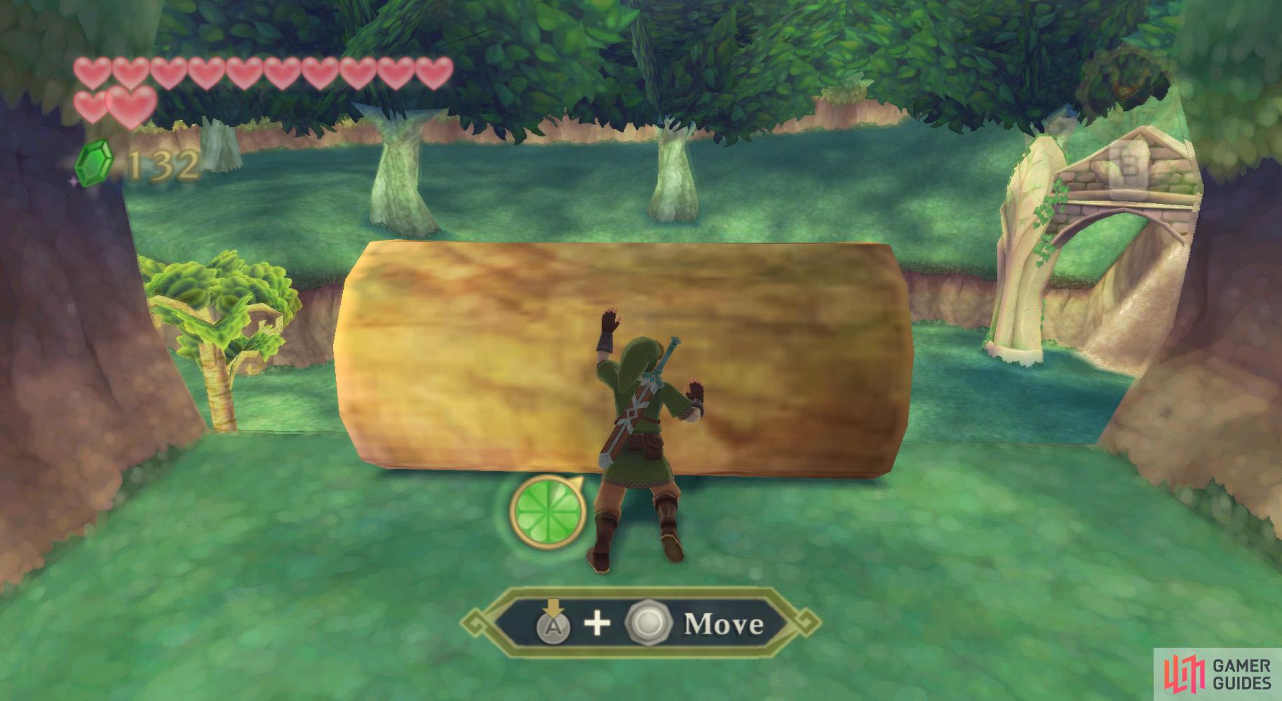 Take a right and push the log to create yet another shortcut.