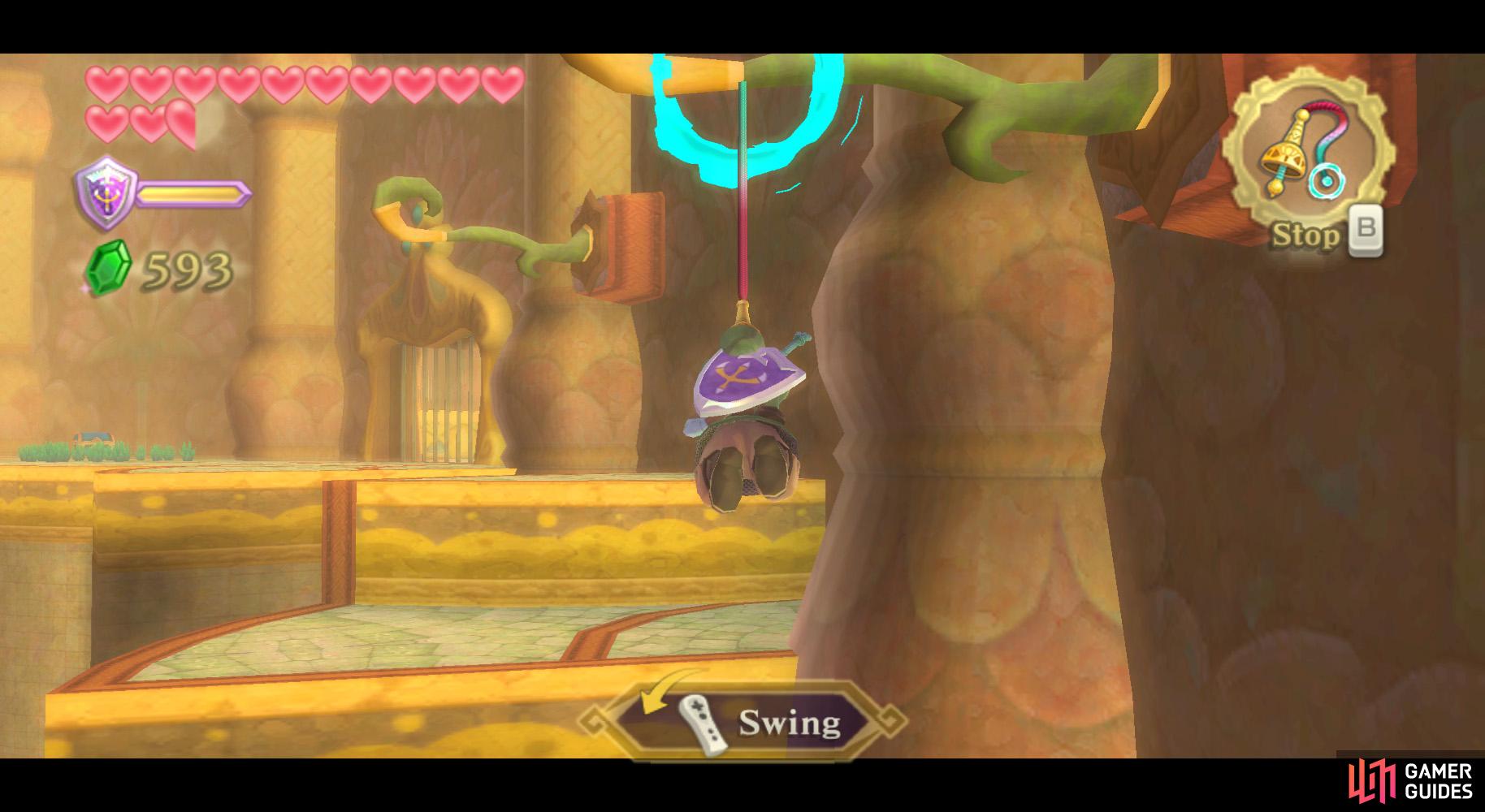 Besides whipping foes and pulling levers, you can use the whip as a make-shift swinging rope.