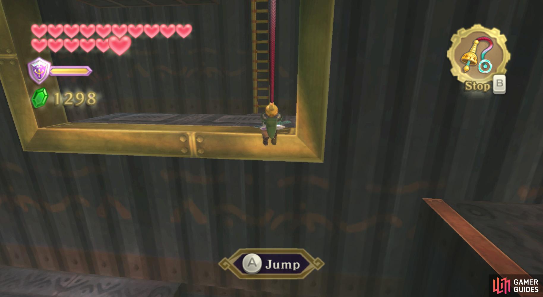 After going past the first set of pistons, use the whip to swing to this ledge.