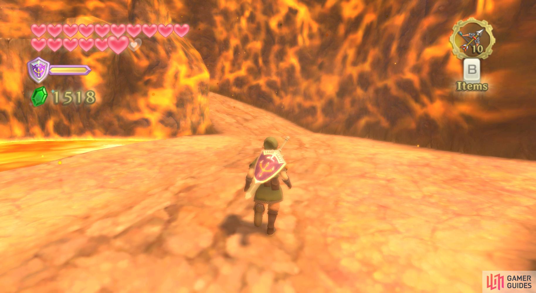 Then go through the scorching cavern, up the ramp and into the next area.