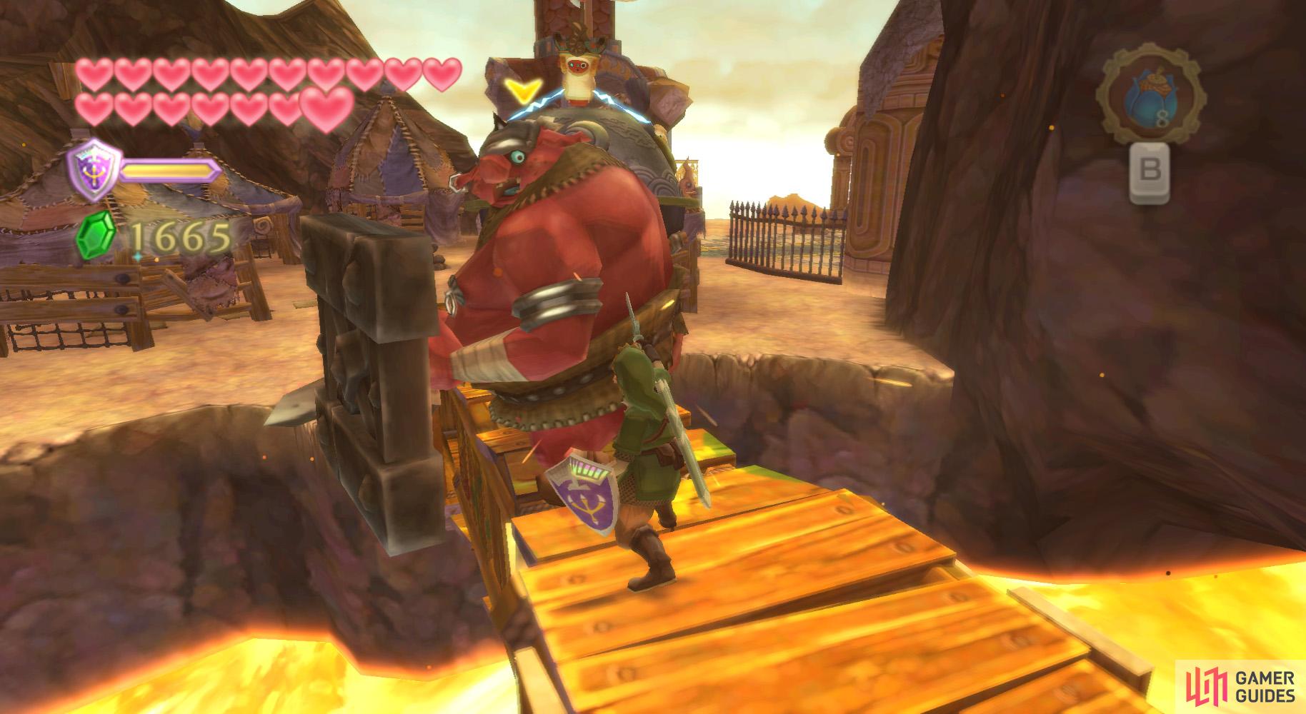 After jumping over a Moblin, if they turn around, you can back off and let Scrapper grab their attention.