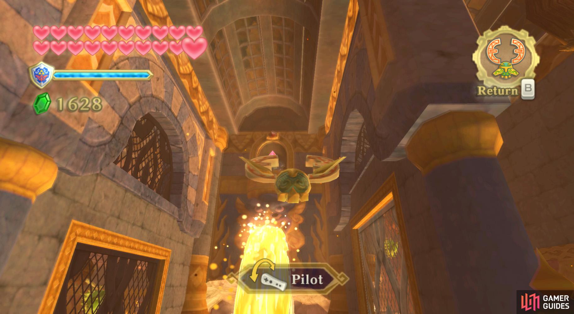 While riding the second platform, quickly disable the crystal switch above the lava waterfall directly ahead.