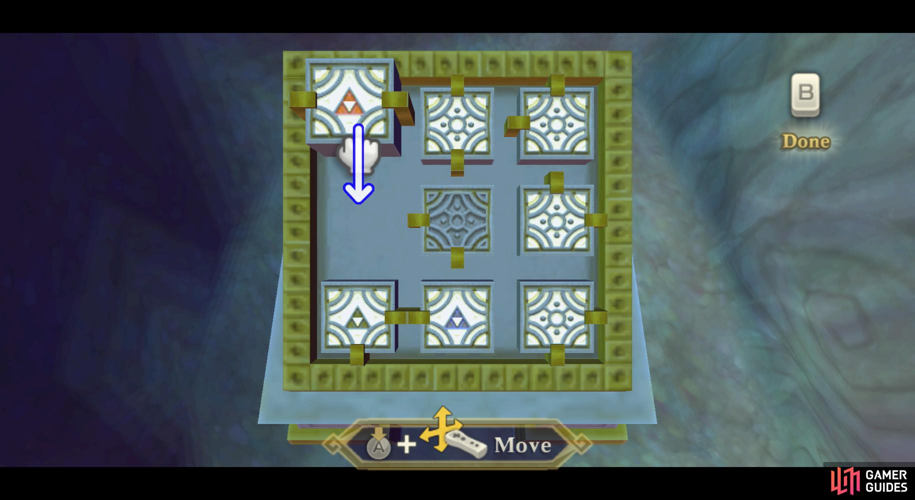 Afterwards, move the room with the red Triforce down so it's to the left of the center.