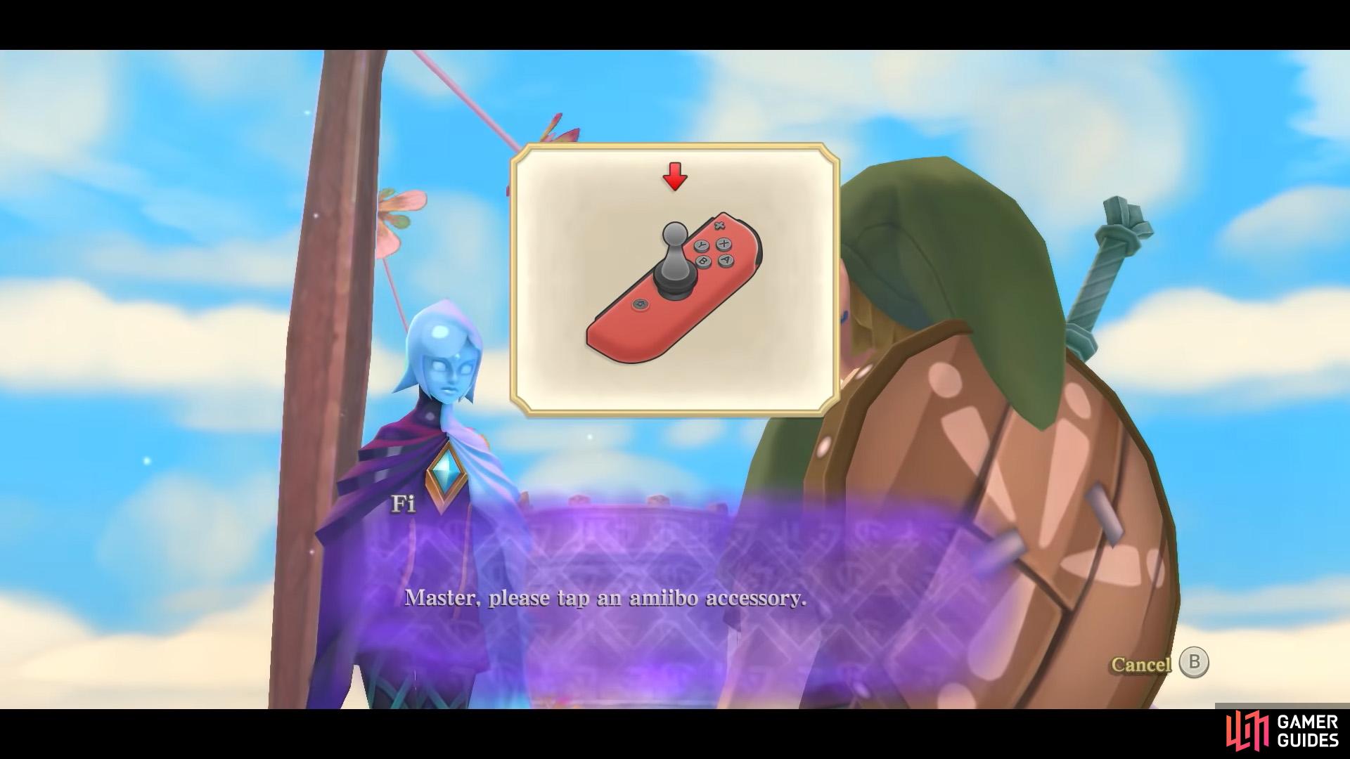 Anyway, you can scan the amiibo by summoning Fi with the D-pad.