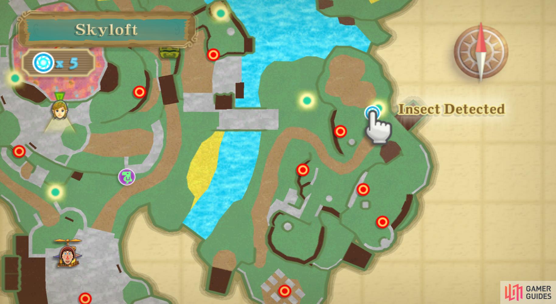 Possible bug locations will have a green circle mark on the map.