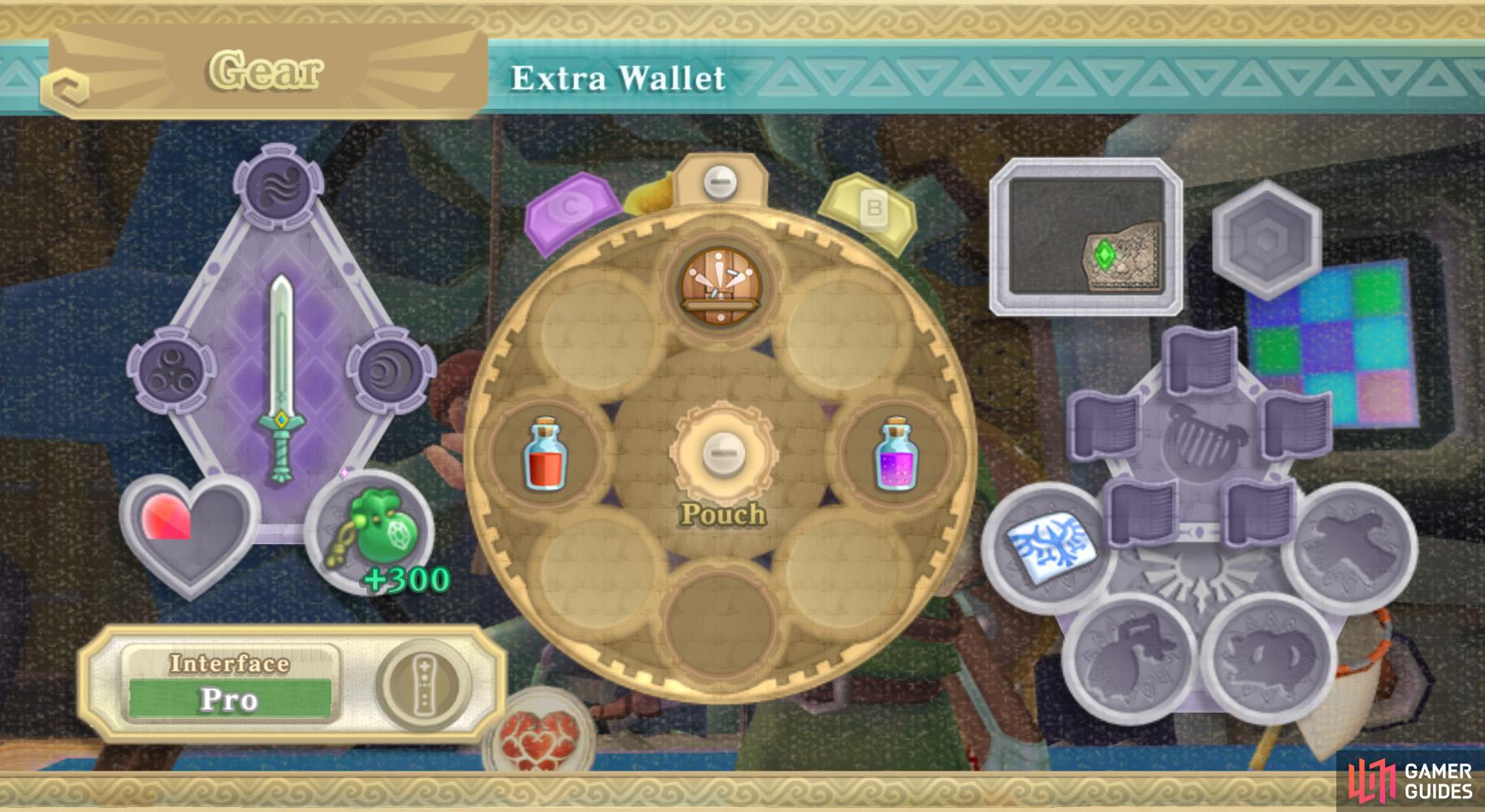 The extra Rupees you can carry is indicated by +300 near your wallet icon.